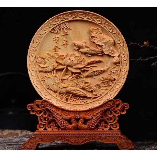 龍 鳳凰 鶴 菩薩 皿 極上彫り【お皿型龍神/鳳凰/鶴/菩薩彫り】台付き