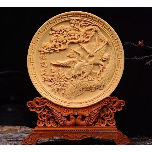 龍 鳳凰 鶴 菩薩 皿 極上彫り【お皿型龍神/鳳凰/鶴/菩薩彫り】台付き