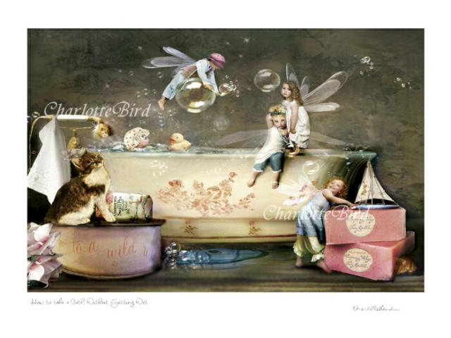 天使 妖精 絵画 ハウ トゥ テイク ア バス ウィズアウト ゲッティングウェット？「濡れないでお風呂に入ることできる？」 フォトアート フェアリー エンジェル アート ヴィクトリア シャーロットバード フォトグラフ イギリス