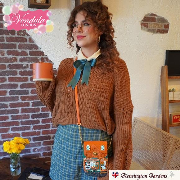 ベンデューラ ロンドン スマホパウチバッグ 「ザ・コーヒーショップ」財布 ショルダー スマホ 入る レディース 携帯ケース  斜めがけ 英国スタイル 女性用デザイナーバッグ おしゃれバッグ イギリス ショルダーバッグ  ファッション　Vendula London Phone Pouch Bag