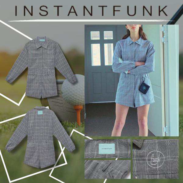 【韓国限定】INSTANTFUNK インスタントファンク Check Half Jumpsuit ゴルフ ウェア グレー チェック 22 S/S