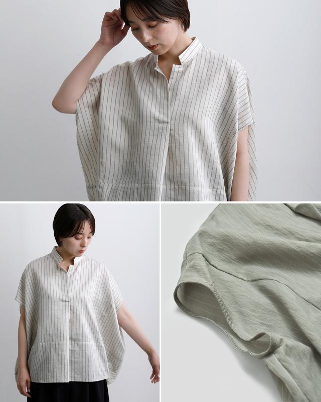 Squady スカディ ワッシャー ストライプ スキッパー シャツ 009-1258 レディース 春夏_6