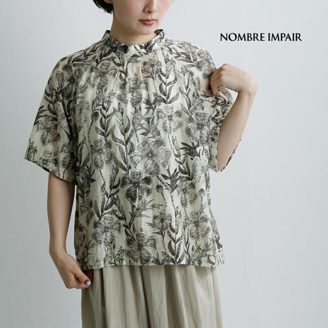 NOMBRE IMPAIR ノンブルアンペール  ビッグプランツ スタンドネック 6分袖 ブラウス 01-1-06-215-6-1 レディース  春夏
