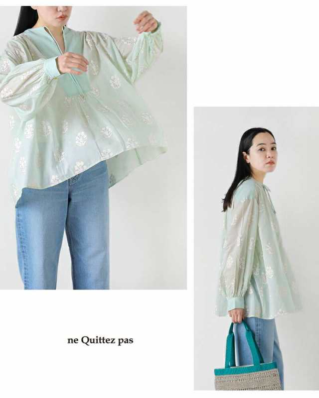 ヌキテパ エンブロイダリー ブラウス 刺繍 ギャザー コットン