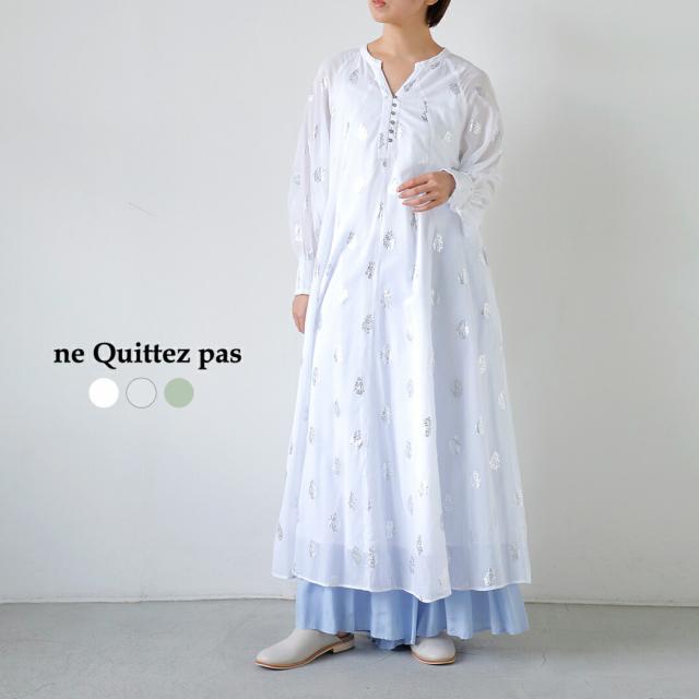 ne Quittez pas ヌキテパ コットンボイル フラワー箔プリント スリーブ ドレス Cotton Voile Foil Flower Print Sleeve Dress 010400cm2 レディース  春夏