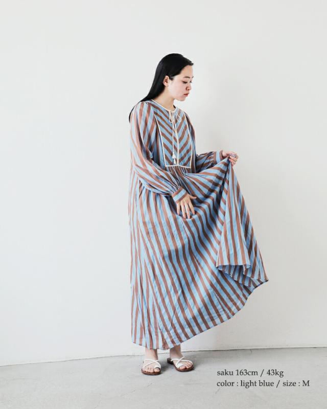 ne Quittez pas ヌキテパ コットンボイル ストライプ ギャザー ドレス ワンピース Cotton Voile Stripe Gather Dress 010441gr3 レディース 2026ss新作 春夏ロング丈 長袖 裏地付き 綿100% ポケット付き クーポン対象_2