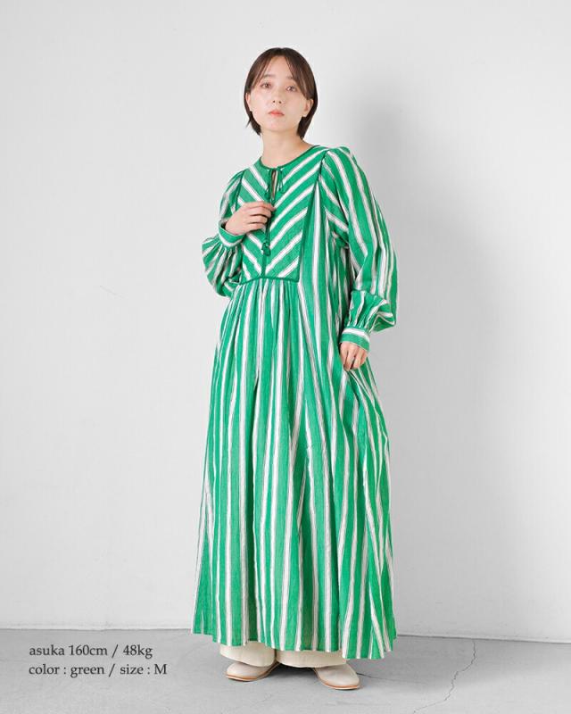ne Quittez pas ヌキテパ コットンボイル ストライプ ギャザー ドレス ワンピース Cotton Voile Stripe Gather Dress 010441gr3 レディース 2026ss新作 春夏ロング丈 長袖 裏地付き 綿100% ポケット付き クーポン対象_3