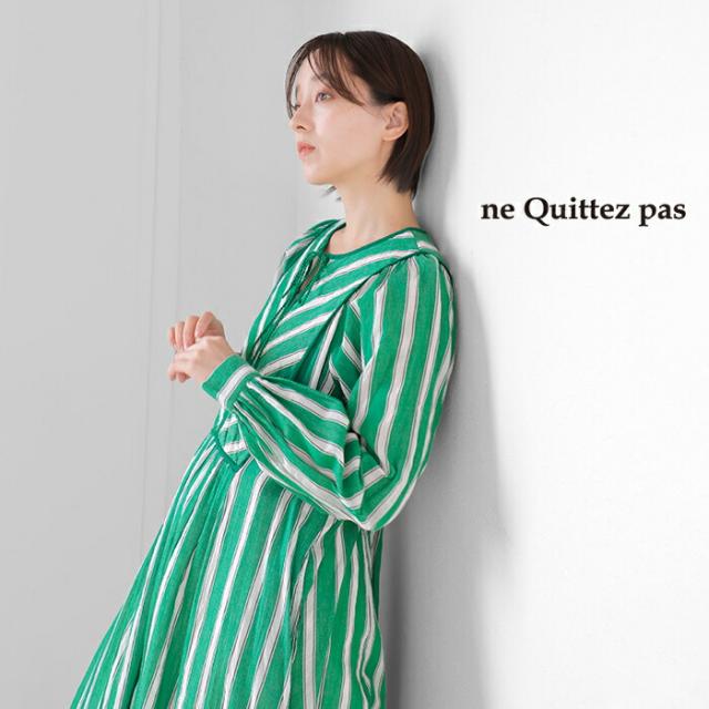 ne Quittez pas ヌキテパ コットンボイル ストライプ ギャザー ドレス ワンピース Cotton Voile Stripe Gather Dress 010441gr3 レディース 2026ss新作 春夏ロング丈 長袖 裏地付き 綿100% ポケット付き クーポン対象_1