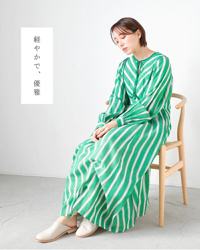 ne Quittez pas ヌキテパ コットンボイル ストライプ ギャザー ドレス ワンピース Cotton Voile Stripe Gather Dress 010441gr3 レディース 2026ss新作 春夏ロング丈 長袖 裏地付き 綿100% ポケット付き クーポン対象_6