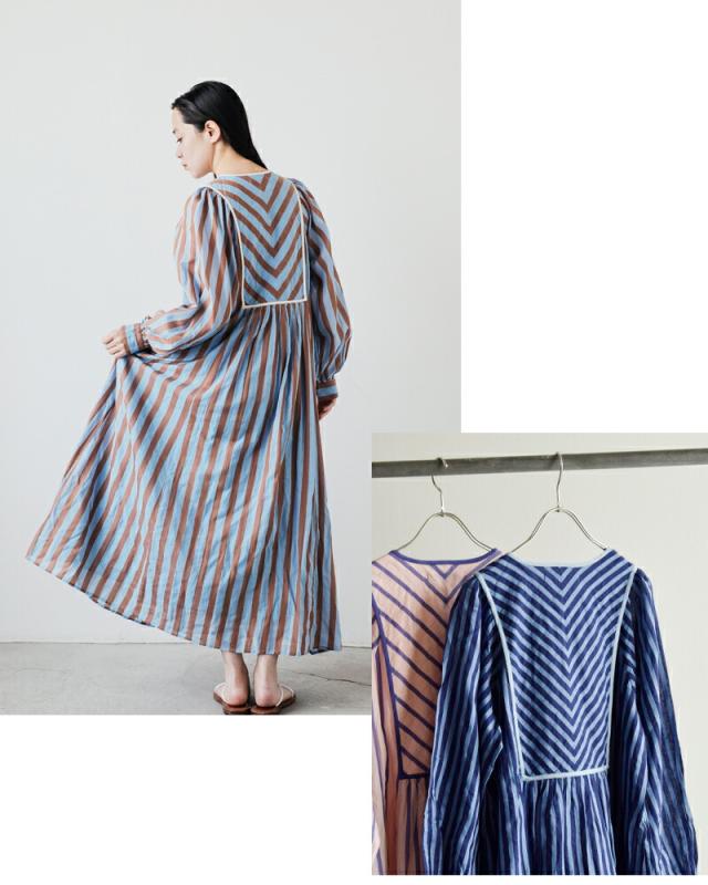 ne Quittez pas ヌキテパ コットンボイル ストライプ ギャザー ドレス ワンピース Cotton Voile Stripe Gather Dress 010441gr3 レディース 2026ss新作 春夏ロング丈 長袖 裏地付き 綿100% ポケット付き クーポン対象_8
