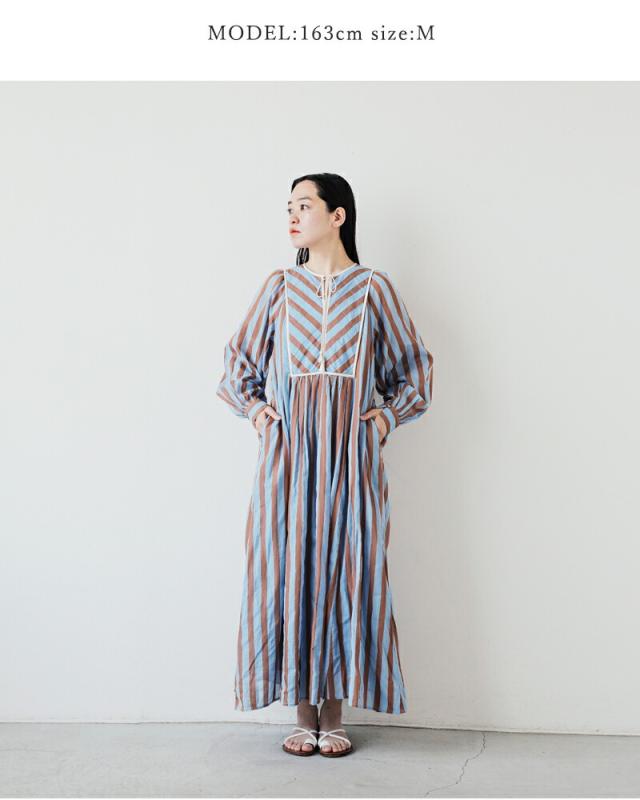 ne Quittez pas ヌキテパ コットンボイル ストライプ ギャザー ドレス ワンピース Cotton Voile Stripe Gather Dress 010441gr3 レディース 2026ss新作 春夏ロング丈 長袖 裏地付き 綿100% ポケット付き クーポン対象_11