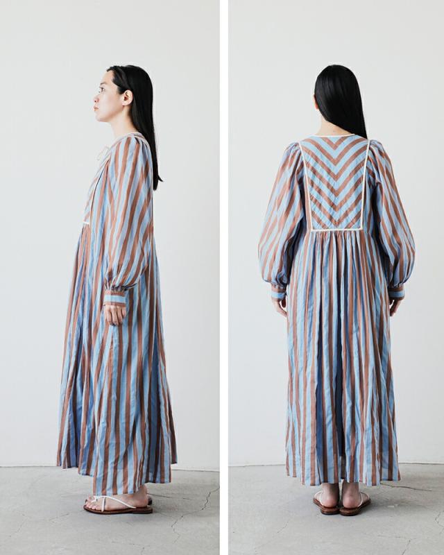 ne Quittez pas ヌキテパ コットンボイル ストライプ ギャザー ドレス ワンピース Cotton Voile Stripe Gather Dress 010441gr3 レディース 2026ss新作 春夏ロング丈 長袖 裏地付き 綿100% ポケット付き クーポン対象_12