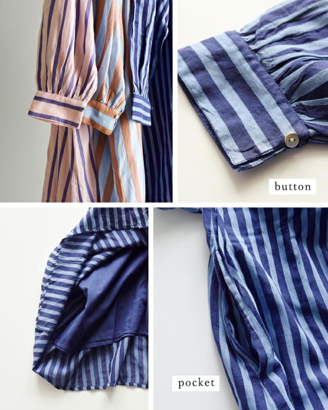 ne Quittez pas ヌキテパ コットンボイル ストライプ ギャザー ドレス ワンピース Cotton Voile Stripe Gather Dress 010441gr3 レディース 2026ss新作 春夏ロング丈 長袖 裏地付き 綿100% ポケット付き クーポン対象_13