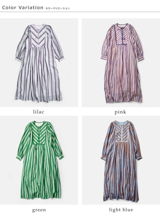 ne Quittez pas ヌキテパ コットンボイル ストライプ ギャザー ドレス ワンピース Cotton Voile Stripe Gather Dress 010441gr3 レディース 2026ss新作 春夏ロング丈 長袖 裏地付き 綿100% ポケット付き クーポン対象_14
