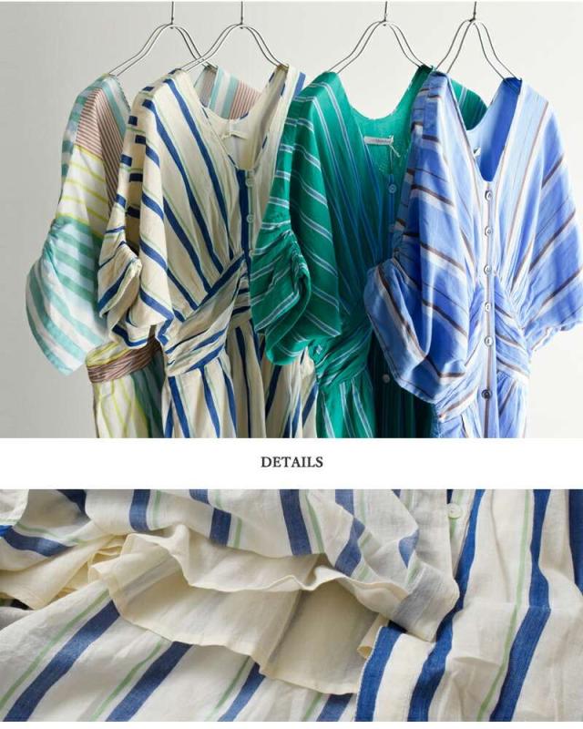 【着用1回】ヌキテパ/ コットンボイルストライプウエストギャザー ワンピ Cotton Voile Stripe Waist Gather Dress | Pasand by ne