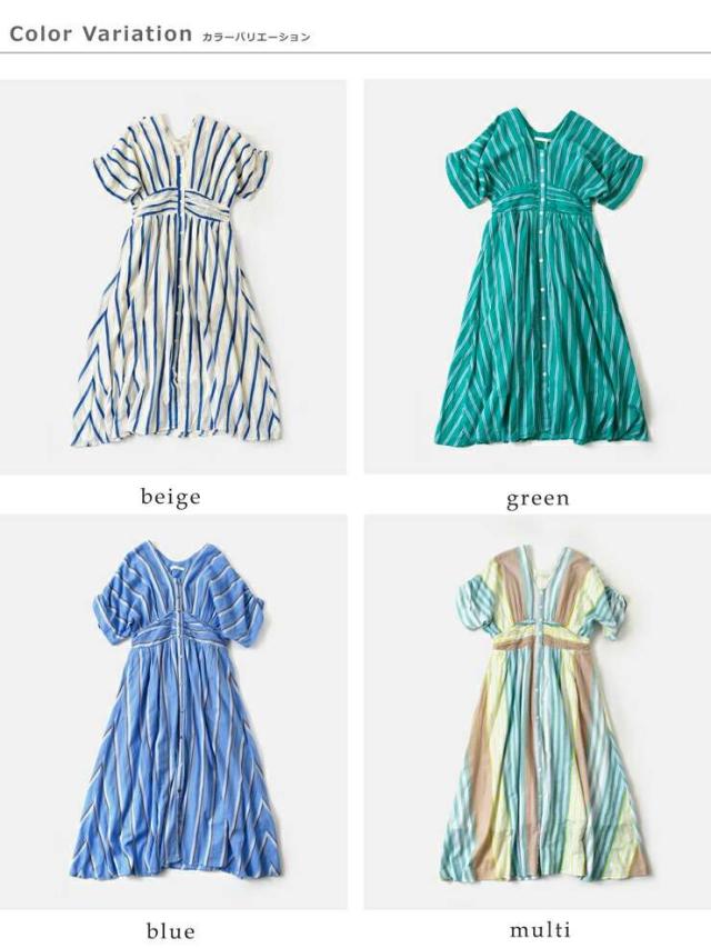 【着用1回】ヌキテパ/ コットンボイルストライプウエストギャザー ワンピ ne Quittez pas｜コットン ボイル ストライプ ウエスト ギャザー
