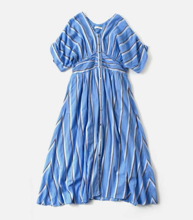 【着用1回】ヌキテパ/ コットンボイルストライプウエストギャザー ワンピ ne Quittez pas｜コットン ボイル ストライプ ウエスト ギャザー