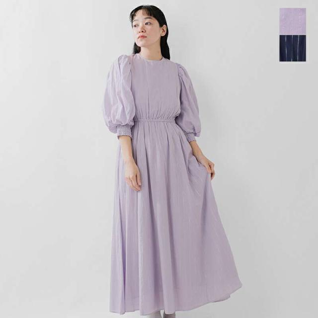 ヌキテパ ワンピース ne Quittez pas  コットン ルレックス ストライプ ボリュームスリーブ ドレス “Cotton Lurex Stripe Volume Sleeve Dress” 010452wb4  ☆☆ クーポン対象