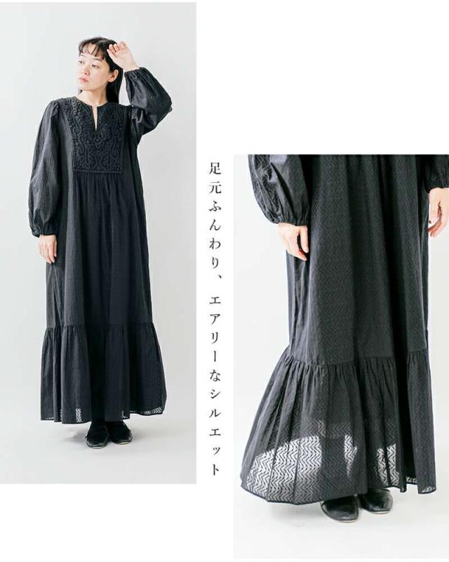 【新品】ヌキテパ　コットンオーガンザ　ペイズリー　ダンスレース　ヨークドレス　緑 ヌキテパ ワンピース ne Quittez pas コットン レース ヨーク ドレス