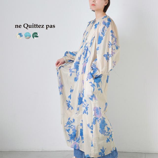 ne Quittez pas ヌキテパ コットンボイル ローズプリント ハンドスモッキング ドレス Cotton Voile Rose Print Hand Smocking Dress 010461wu1 レディース  春夏
