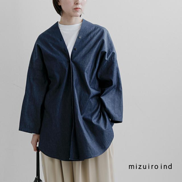 mizuiro ind ミズイロインド コットン Vネック デニム シャツ 1-230156 レディース 2026ss新作 春夏 クーポン対象