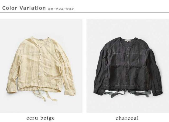 [Vlas Blomme]WashedLinen×Laceステッチブラウス Vlas Blomme]WashedLinen×Laceステッチブラウス