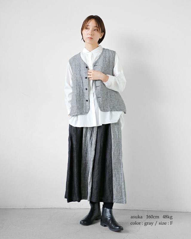 Vlas Blomme ヴラスブラム リネン クラシカル チェック コンビネーション ジレ 13310125 レディース 2026ss新作 春夏 クーポン対象_3