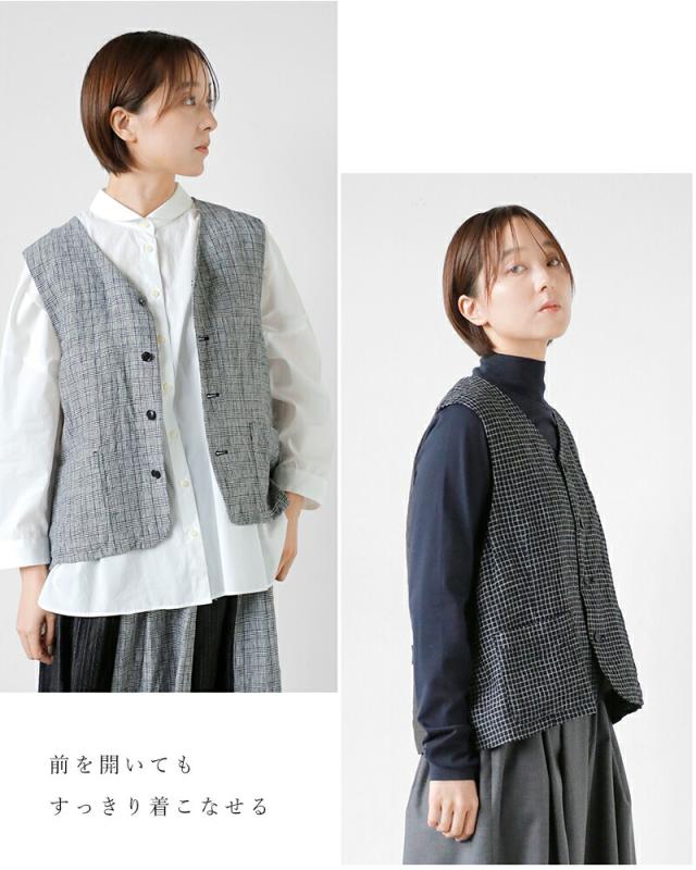 Vlas Blomme ヴラスブラム リネン クラシカル チェック コンビネーション ジレ 13310125 レディース 2026ss新作 春夏 クーポン対象_10