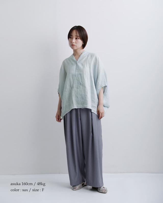 mizuiro ind ミズイロインド リネン スタンドカラー コクーン シャツ 2-230136 レディース  春夏_2