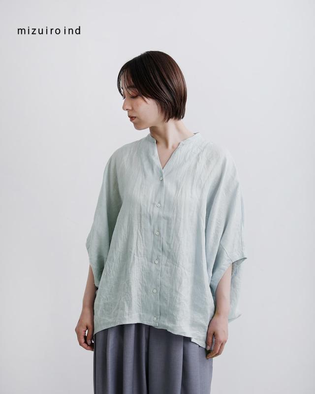 mizuiro ind ミズイロインド リネン スタンドカラー コクーン シャツ 2-230136 レディース  春夏_1
