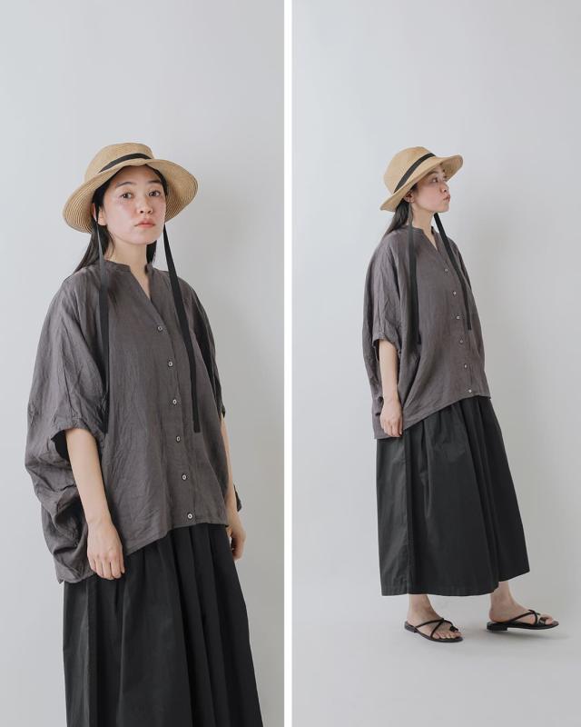 mizuiro ind ミズイロインド リネン スタンドカラー コクーン シャツ 2-230136 レディース  春夏_8
