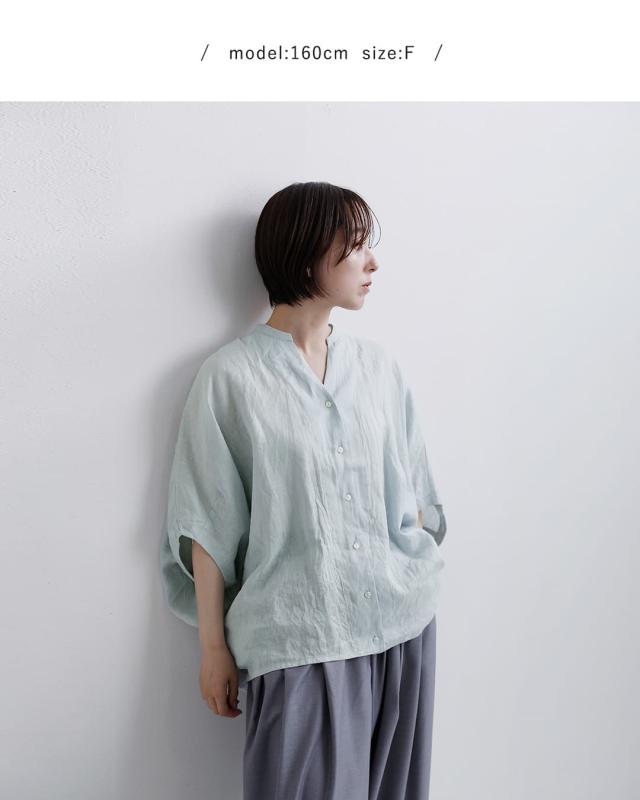 mizuiro ind ミズイロインド リネン スタンドカラー コクーン シャツ 2-230136 レディース  春夏_10