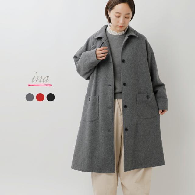 ina イナ  ウール フラノ 襟タブ付き 後ろタック コート 254114 レディース 2025aw新作 クーポン対象