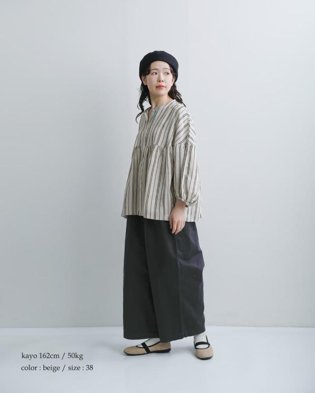 fabrique en planete terre ファブリケ アン プラネテール マルチストライプ 9分袖 ギャザー ブラウス 261-107 レディース 2026ss新作 春夏 クーポン対象_2