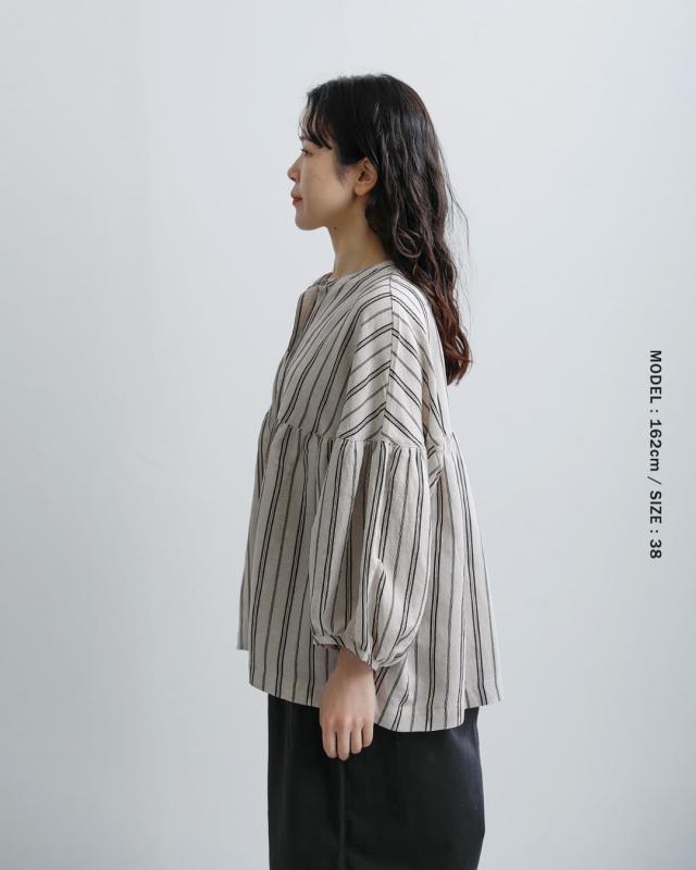 fabrique en planete terre ファブリケ アン プラネテール マルチストライプ 9分袖 ギャザー ブラウス 261-107 レディース 2026ss新作 春夏 クーポン対象_8