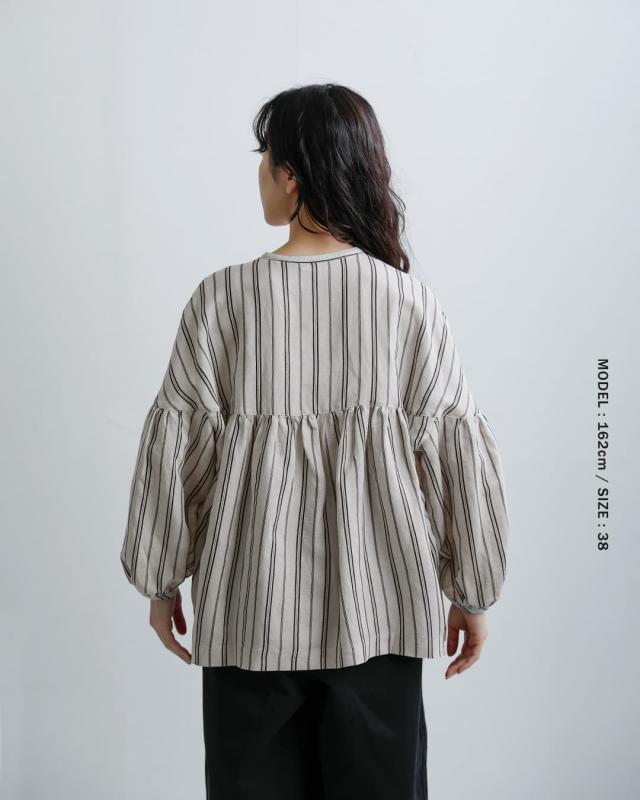 fabrique en planete terre ファブリケ アン プラネテール マルチストライプ 9分袖 ギャザー ブラウス 261-107 レディース 2026ss新作 春夏 クーポン対象_9