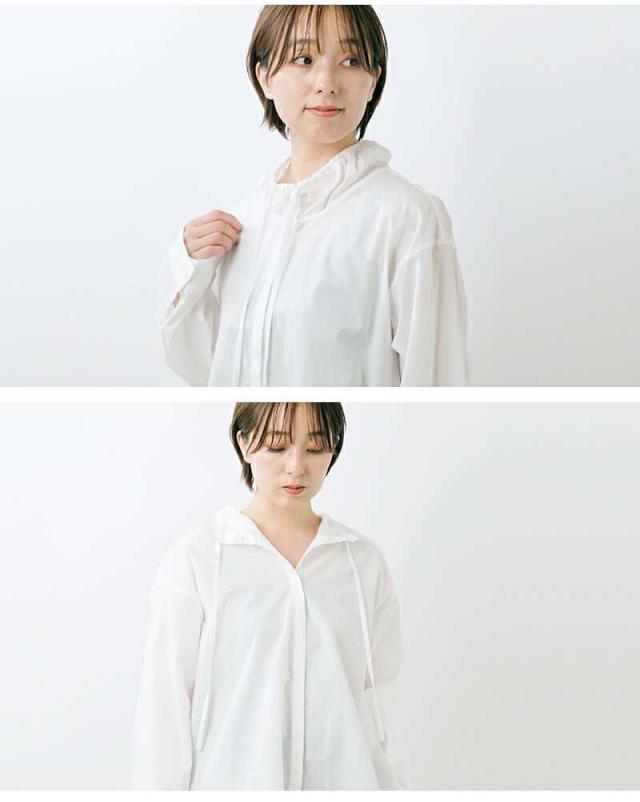 ミズイロインド ブラウス mizuiro ind  コットン ギャザー スタンドカラー シャツ 3-230106  クーポン対象 ミズイロインド ブラウス mizuiro ind コットン ギャザー スタンド