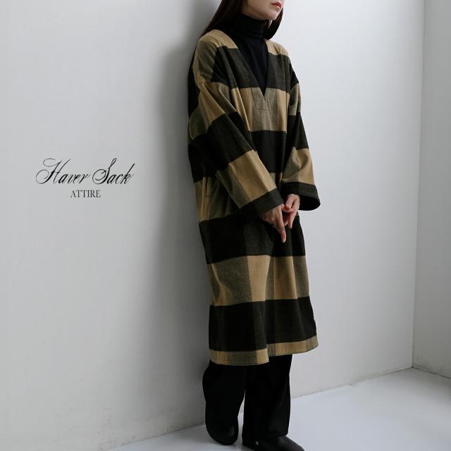 [2026aw新作]HAVERSACK ATTIRE ハバーサック アタイア バッファローチェック Vネック ロング ワンピース 322602 レディース 秋冬
