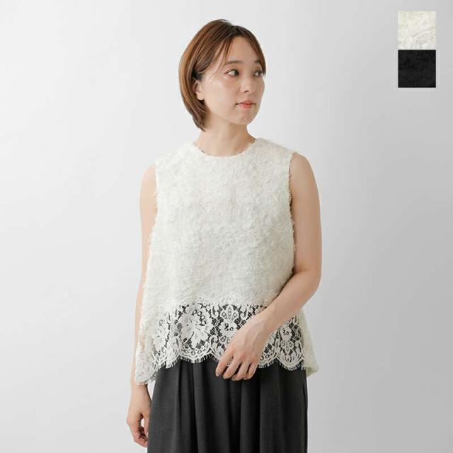 ボンビュータン ブラウス bon vieux temps  シャギージャガード レース ノースリーブ ブラウス 43154  ☆☆ クーポン対象