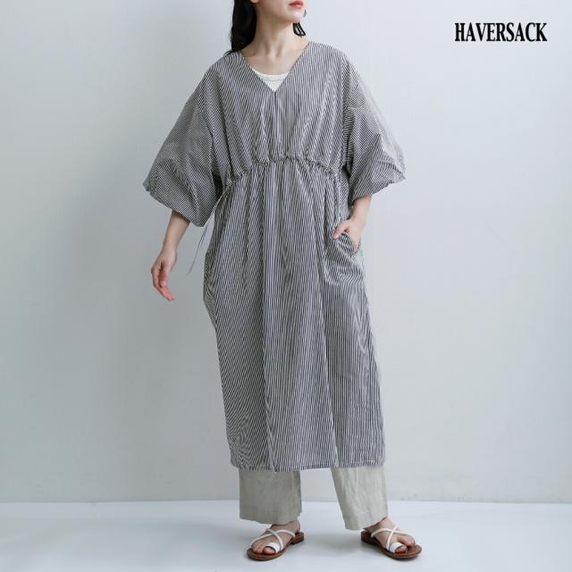 HAVERSACK ハバーサック  エアリーコットンストライプ Vネック ロングワンピース 652625 レディース  春夏 ☆☆ クーポン対象