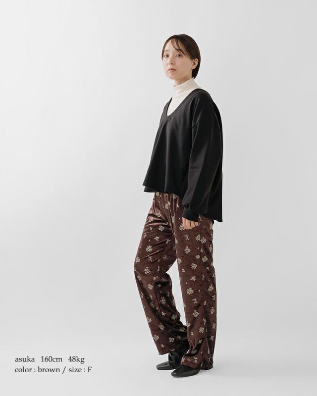 セール 60%OFF Le Melange ル メランジュ クラッシュベロア フラワープリント ストレート イージーパンツ 8551502 レディース_2