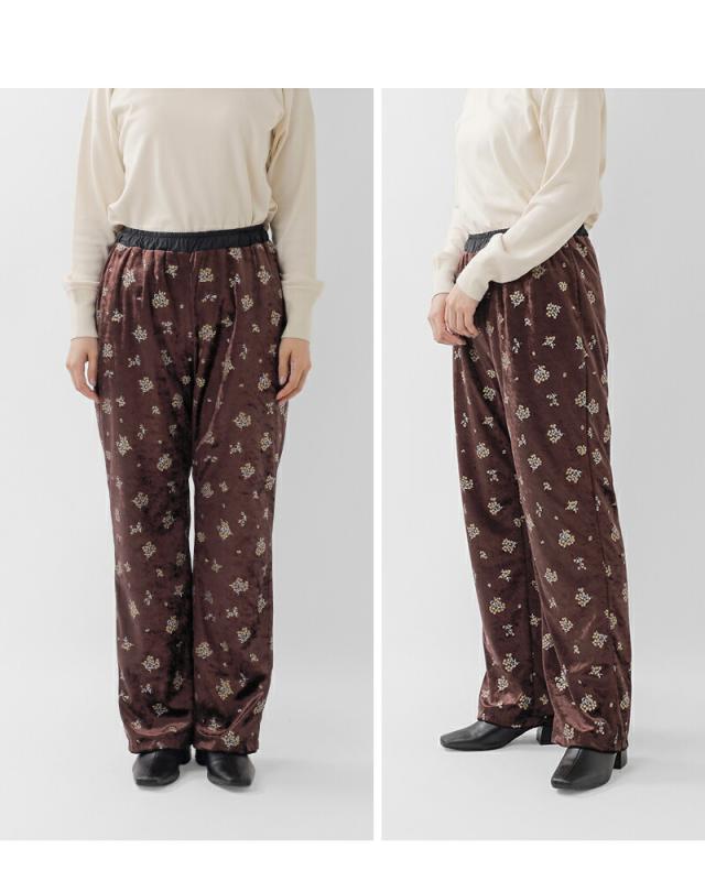 セール 60%OFF Le Melange ル メランジュ クラッシュベロア フラワープリント ストレート イージーパンツ 8551502 レディース_6