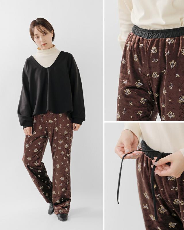 セール 60%OFF Le Melange ル メランジュ クラッシュベロア フラワープリント ストレート イージーパンツ 8551502 レディース_7