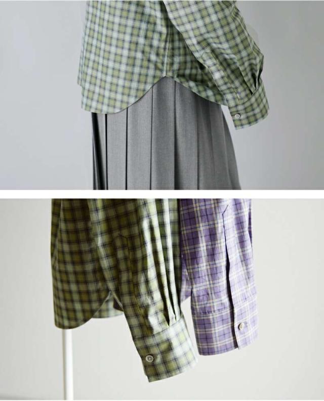 ロエフ ブラウス LOEFF オーガニックコットン チェック フリル シャツ