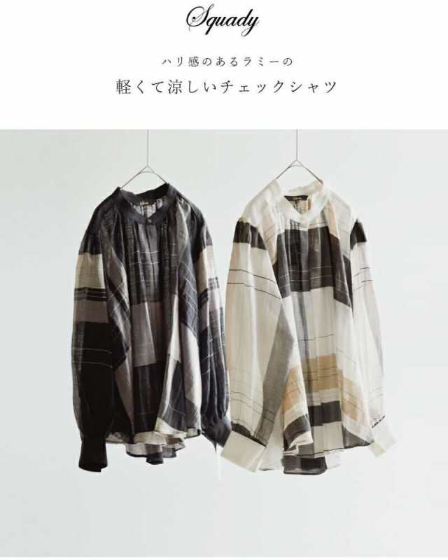 スカディ ブラウス Squady コットン ラミー ビッグ チェック シャツ 909-1289の通販は
