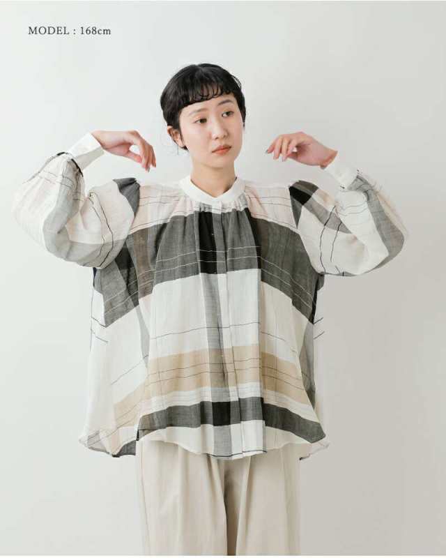 スカディ ブラウス Squady コットン ラミー ビッグ チェック シャツ 909-1289の通販は