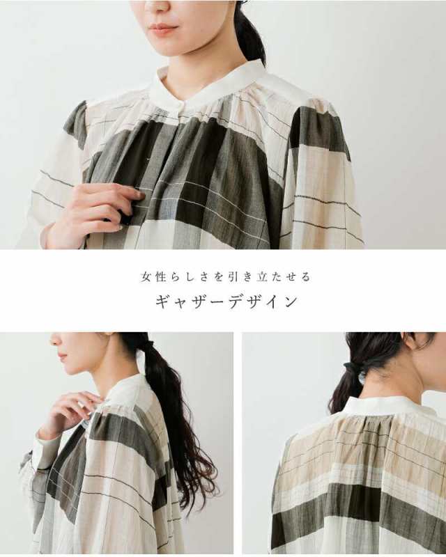 スカディ ブラウス Squady コットン ラミー ビッグ チェック シャツ 909-1289の通販は