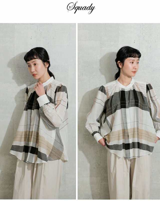 スカディ ブラウス Squady コットン ラミー ビッグ チェック シャツ 909-1289の通販は