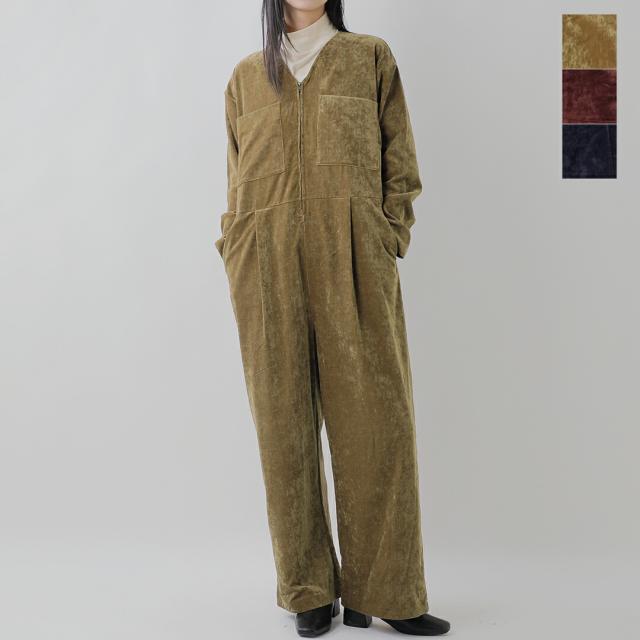 assiette アシェット  ストレッチ ベロア Vネック フロントZIP ジャンプスーツ a29-36502-54-mn 2025aw新作 レディース ☆☆ クーポン対象