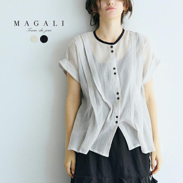MAGALI マガリ ストライプ コットンシフォン タック ブラウス bl283 レディース 春夏